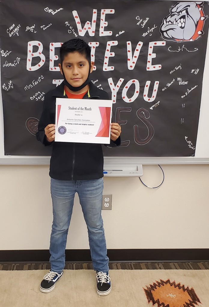 4th Grade Student of the Month - Antonio Gonzales-Sanchez