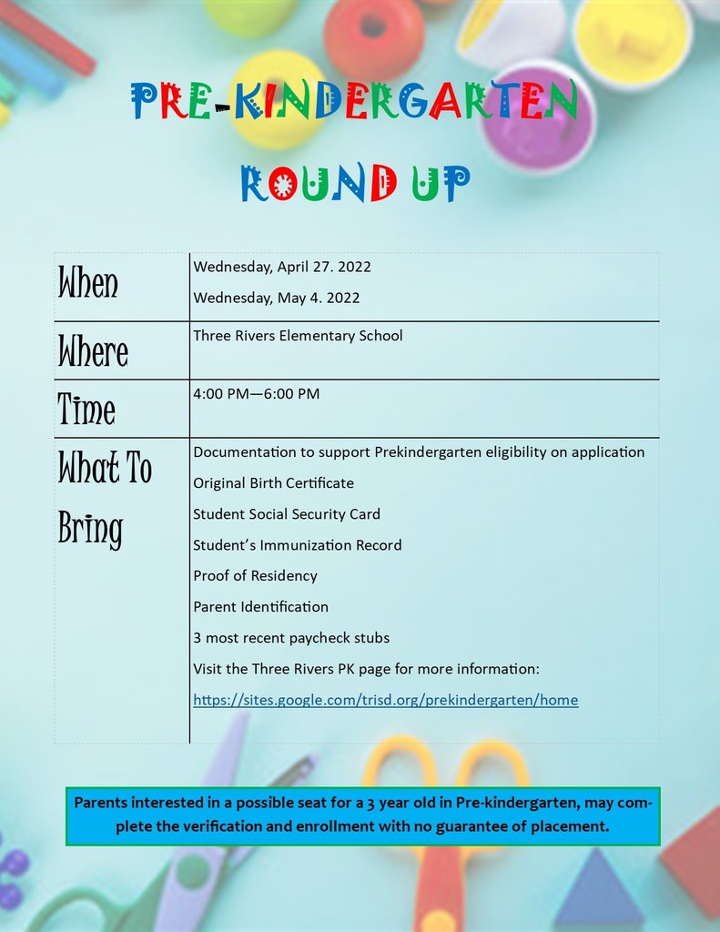 TRES Pre-K and Kinder Round-Up!!!